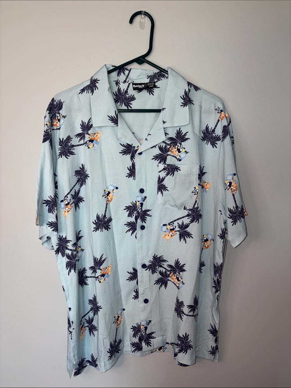 NWT Men’s Light Blue Bluey Palm-Print Short-Sleeve Shirt Large